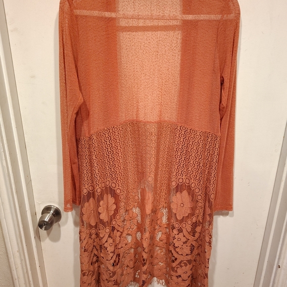 Ember Mauve Pink Mesh Lace Longline Kimono Duster Cardigan Sz M Fairy Grunge - Picture 7 of 7